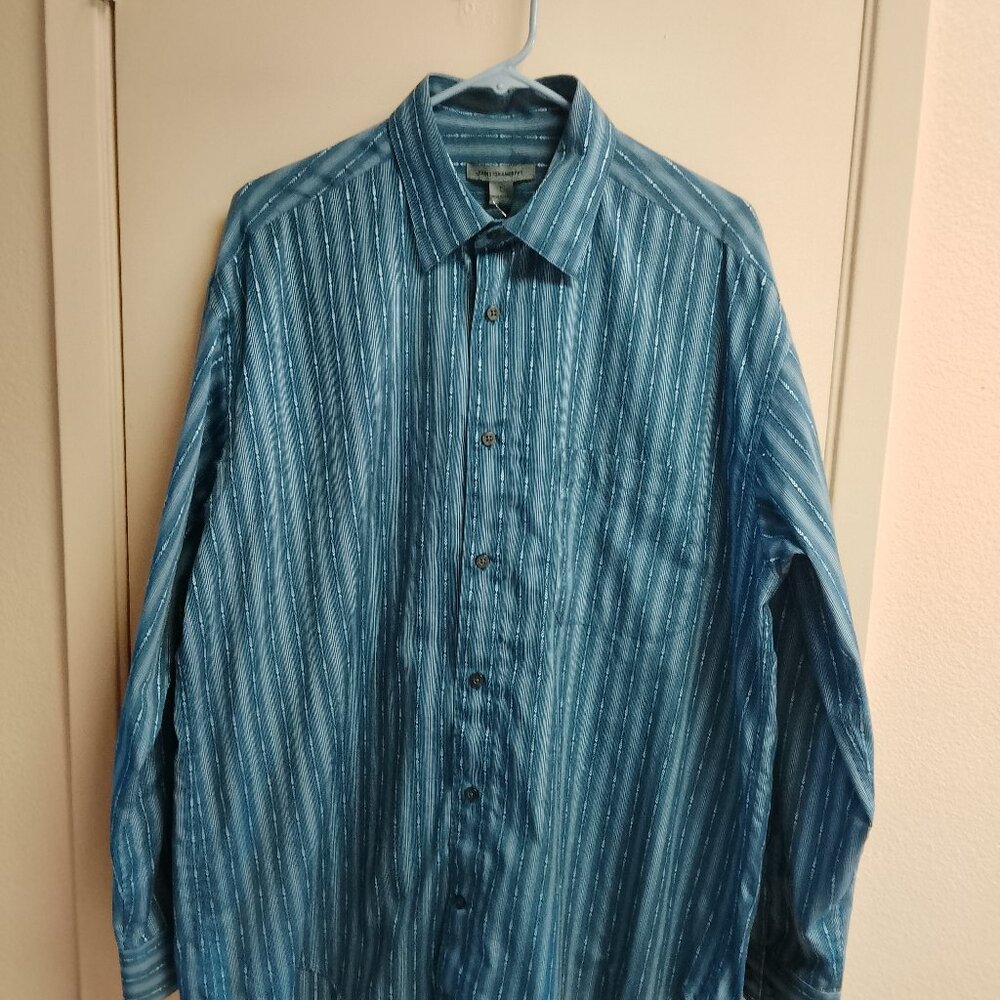 Men's Johnston & Murphy Navy Stripe Classic Button Down Shirt Size Large